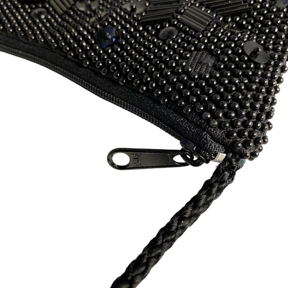 #4543  LOREDANA SMALL BEADED BLACK EVENING BAG WITH SHOULDER STAP - Picture 4 of 11